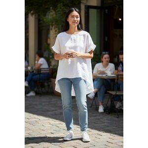 TERZO MILLENNIO Women White Linen Button Front Shirt Top Size S Made in Italy